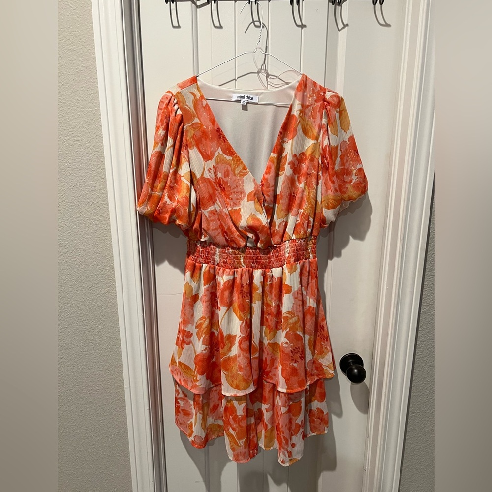 Mimi Chica Orange, yellow, white and pink Floral V-Neck Dress sz 1x